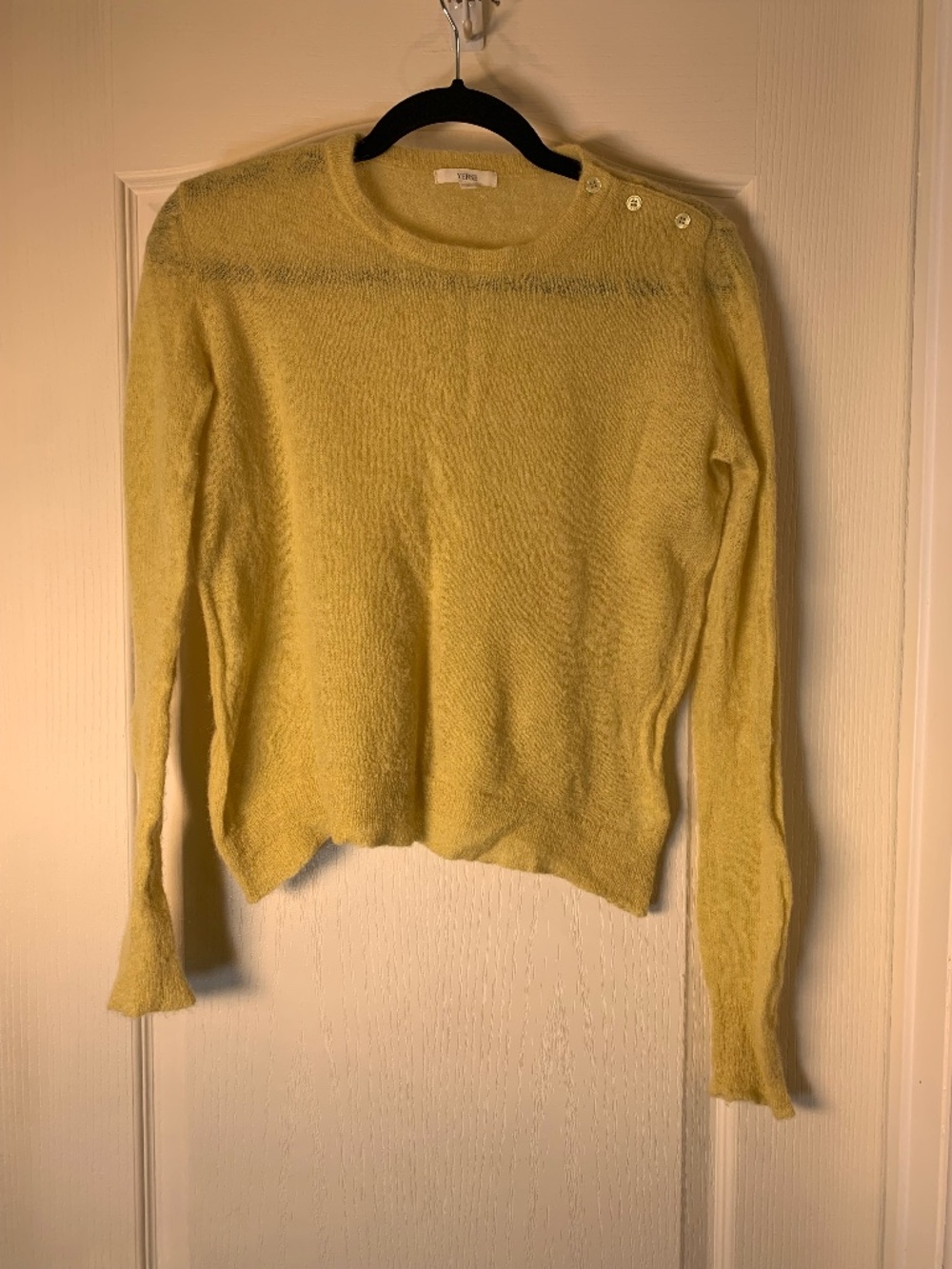 Yerse Butter Yellow Alpaca Merino Wool Sheer Knit Sweater Size S Minimalist Soft